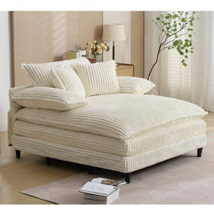 English Elm [new Arrived] Corduroy Oversized Chaise Lounge with Reclining Backrest and Deep Plush Seat Beige W1628P252010