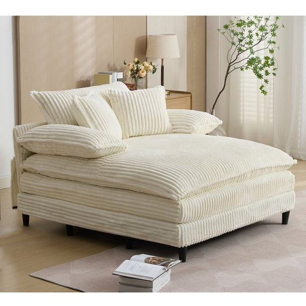 English Elm [new Arrived] Corduroy Oversized Chaise Lounge with Reclining Backrest and Deep Plush Seat Beige W1628P252010