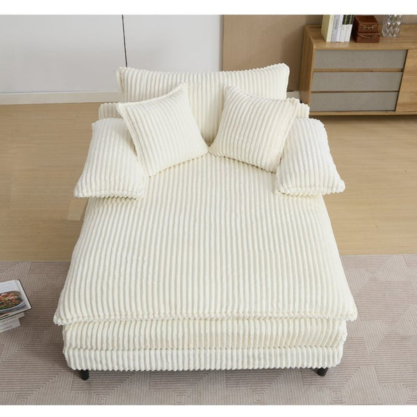 English Elm [new Arrived] Corduroy Oversized Chaise Lounge with Reclining Backrest and Deep Plush Seat Beige W1628P252010