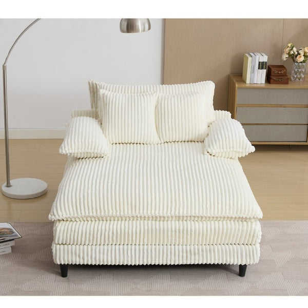English Elm [new Arrived] Corduroy Oversized Chaise Lounge with Reclining Backrest and Deep Plush Seat Beige W1628P252010