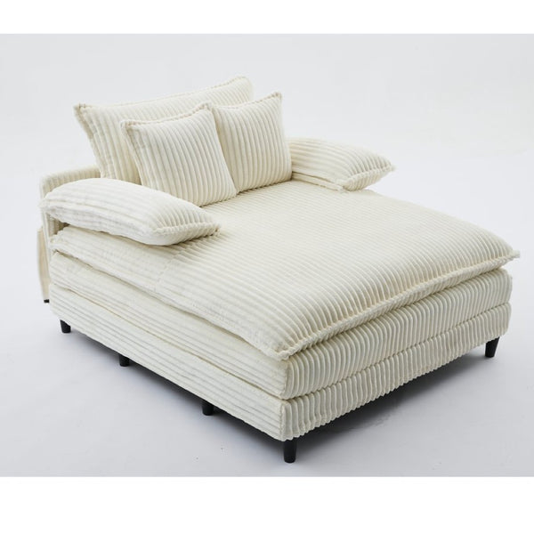 English Elm [new Arrived] Corduroy Oversized Chaise Lounge with Reclining Backrest and Deep Plush Seat Beige W1628P252010