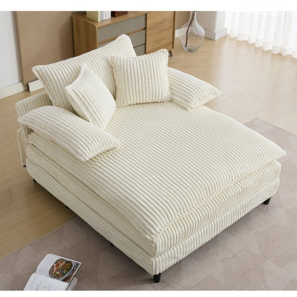 English Elm [new Arrived] Corduroy Oversized Chaise Lounge with Reclining Backrest and Deep Plush Seat Beige W1628P252010