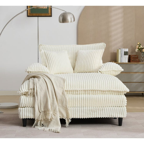 English Elm [new Arrived] Corduroy Oversized Chaise Lounge with Reclining Backrest and Deep Plush Seat Beige W1628P252010
