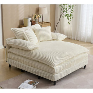 English Elm [new Arrived] Corduroy Oversized Chaise Lounge with Reclining Backrest and Deep Plush Seat Beige W1628P252010