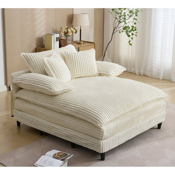 English Elm [new Arrived] Corduroy Oversized Chaise Lounge with Reclining Backrest and Deep Plush Seat Beige W1628P252010
