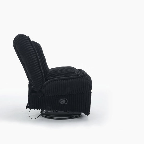 English Elm [new Arrived] Corduroy Swivel Recliner Chair with Glider Base for Small Living Spaces Black W1628P264782