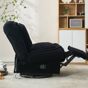 English Elm [new Arrived] Corduroy Swivel Recliner Chair with Glider Base for Small Living Spaces Black W1628P264782