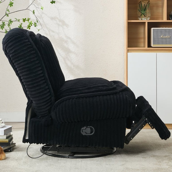 English Elm [new Arrived] Corduroy Swivel Recliner Chair with Glider Base for Small Living Spaces Black W1628P264782