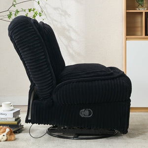 English Elm [new Arrived] Corduroy Swivel Recliner Chair with Glider Base for Small Living Spaces Black W1628P264782