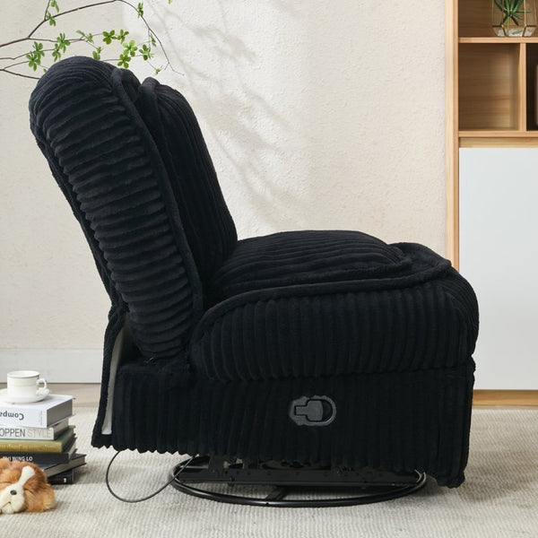 English Elm [new Arrived] Corduroy Swivel Recliner Chair with Glider Base for Small Living Spaces Black W1628P264782