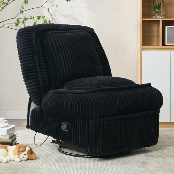 English Elm [new Arrived] Corduroy Swivel Recliner Chair with Glider Base for Small Living Spaces Black W1628P264782