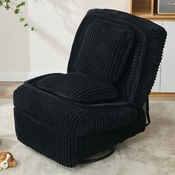 English Elm [new Arrived] Corduroy Swivel Recliner Chair with Glider Base for Small Living Spaces Black W1628P264782