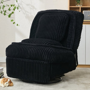 English Elm [new Arrived] Corduroy Swivel Recliner Chair with Glider Base for Small Living Spaces Black W1628P264782