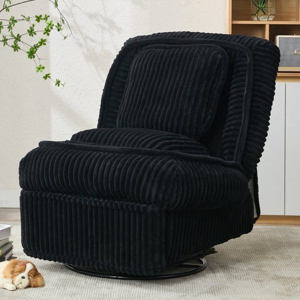 English Elm [new Arrived] Corduroy Swivel Recliner Chair with Glider Base for Small Living Spaces Black W1628P264782
