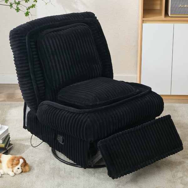 English Elm [new Arrived] Corduroy Swivel Recliner Chair with Glider Base for Small Living Spaces Black W1628P264782