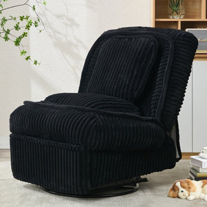 English Elm [new Arrived] Corduroy Swivel Recliner Chair with Glider Base for Small Living Spaces Black W1628P264782