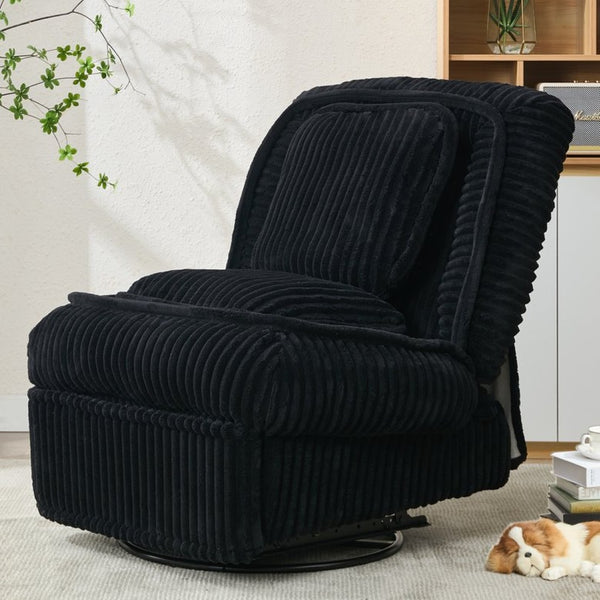 English Elm [new Arrived] Corduroy Swivel Recliner Chair with Glider Base for Small Living Spaces Black W1628P264782
