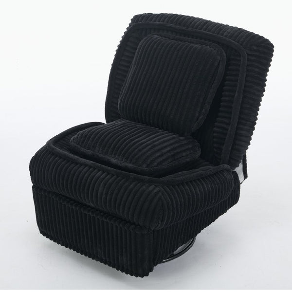 English Elm [new Arrived] Corduroy Swivel Recliner Chair with Glider Base for Small Living Spaces Black W1628P264782
