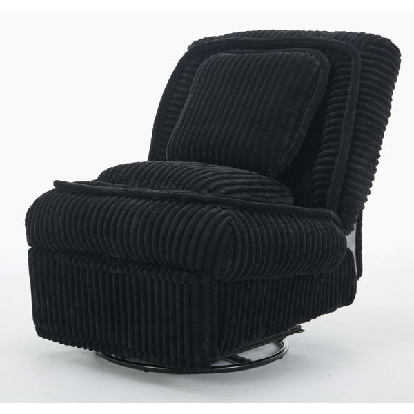 English Elm [new Arrived] Corduroy Swivel Recliner Chair with Glider Base for Small Living Spaces Black W1628P264782