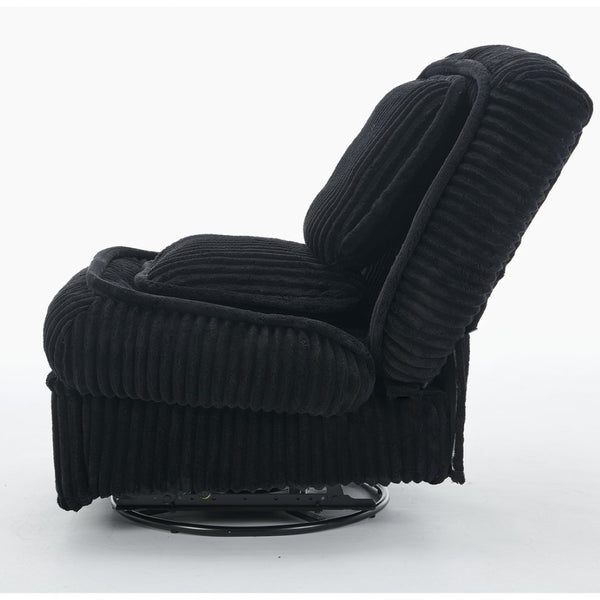 English Elm [new Arrived] Corduroy Swivel Recliner Chair with Glider Base for Small Living Spaces Black W1628P264782
