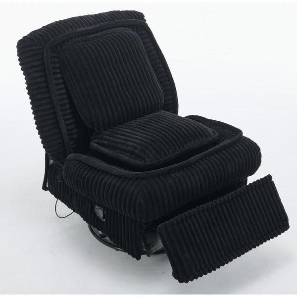 English Elm [new Arrived] Corduroy Swivel Recliner Chair with Glider Base for Small Living Spaces Black W1628P264782