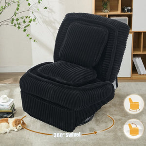 English Elm [new Arrived] Corduroy Swivel Recliner Chair with Glider Base for Small Living Spaces Black W1628P264782