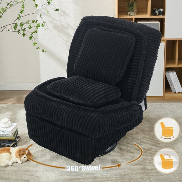 English Elm [new Arrived] Corduroy Swivel Recliner Chair with Glider Base for Small Living Spaces Black W1628P264782