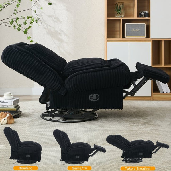 English Elm [new Arrived] Corduroy Swivel Recliner Chair with Glider Base for Small Living Spaces Black W1628P264782