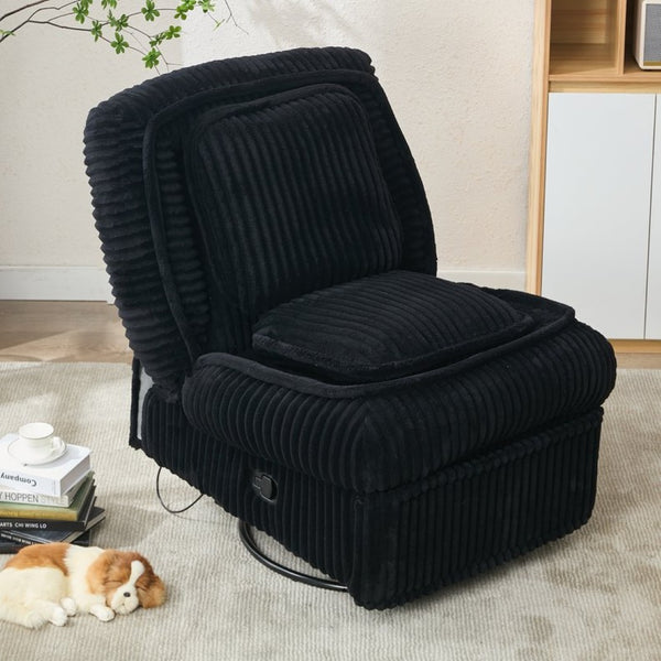 English Elm [new Arrived] Corduroy Swivel Recliner Chair with Glider Base for Small Living Spaces Black W1628P264782