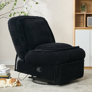English Elm [new Arrived] Corduroy Swivel Recliner Chair with Glider Base for Small Living Spaces Black W1628P264782