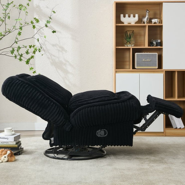 English Elm [new Arrived] Corduroy Swivel Recliner Chair with Glider Base for Small Living Spaces Black W1628P264782