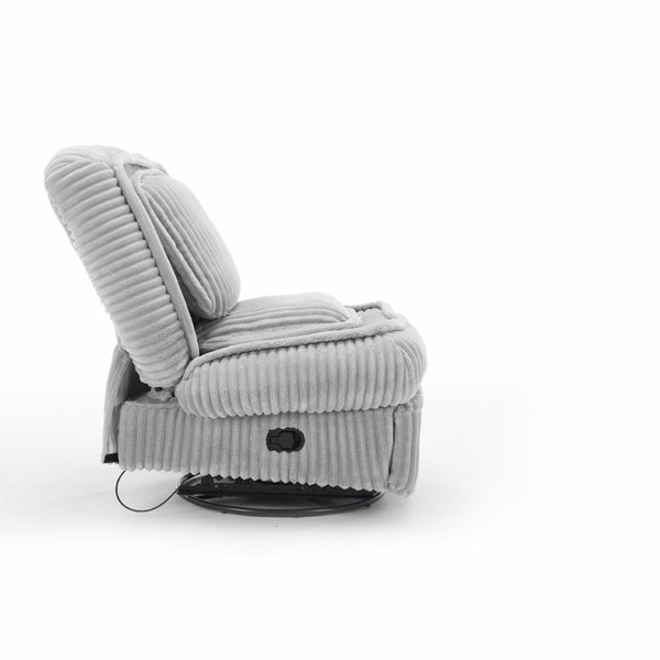 English Elm [new Arrived] Corduroy Swivel Recliner Chair with Glider Base for Small Living Spaces Gray W1628P264783