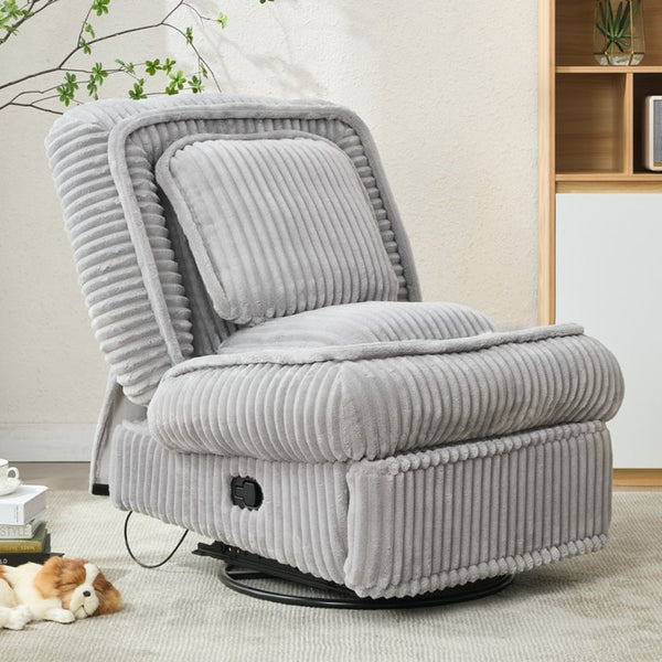 English Elm [new Arrived] Corduroy Swivel Recliner Chair with Glider Base for Small Living Spaces Gray W1628P264783