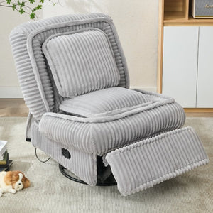English Elm [new Arrived] Corduroy Swivel Recliner Chair with Glider Base for Small Living Spaces Gray W1628P264783