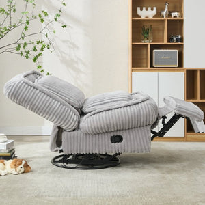 English Elm [new Arrived] Corduroy Swivel Recliner Chair with Glider Base for Small Living Spaces Gray W1628P264783