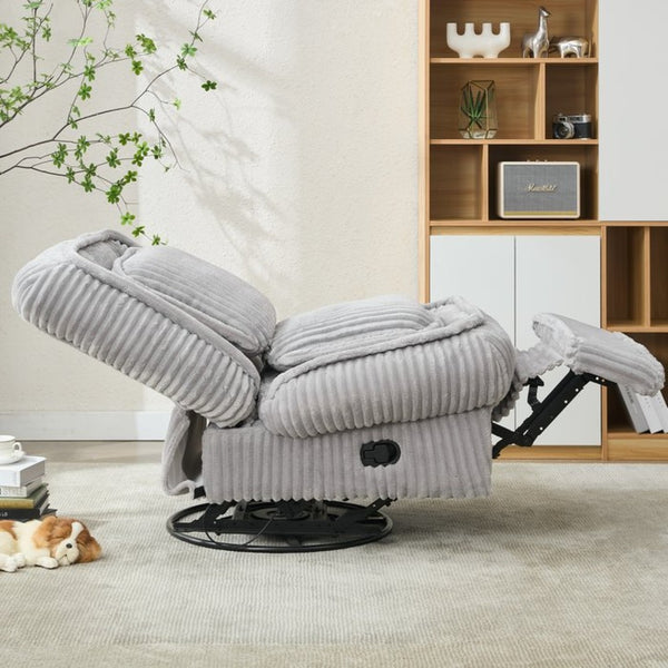 English Elm [new Arrived] Corduroy Swivel Recliner Chair with Glider Base for Small Living Spaces Gray W1628P264783