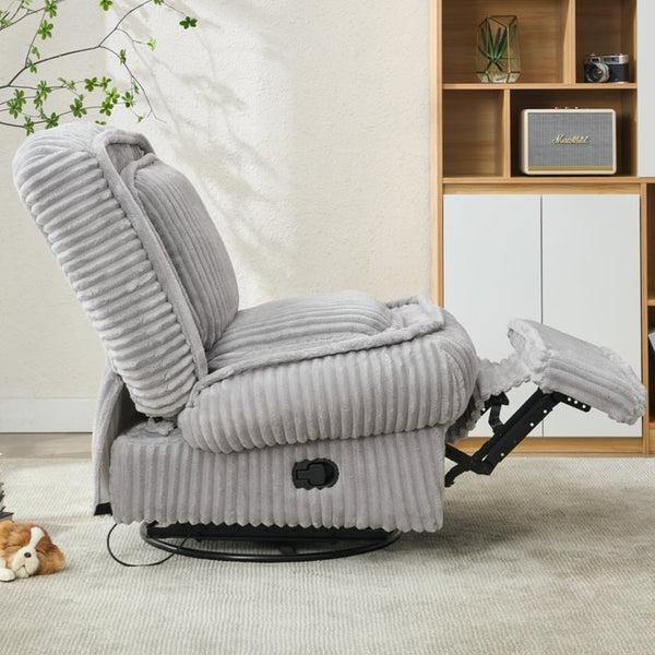 English Elm [new Arrived] Corduroy Swivel Recliner Chair with Glider Base for Small Living Spaces Gray W1628P264783