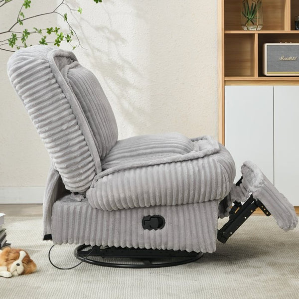 English Elm [new Arrived] Corduroy Swivel Recliner Chair with Glider Base for Small Living Spaces Gray W1628P264783