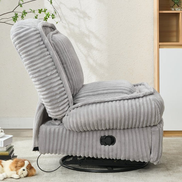 English Elm [new Arrived] Corduroy Swivel Recliner Chair with Glider Base for Small Living Spaces Gray W1628P264783