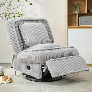 English Elm [new Arrived] Corduroy Swivel Recliner Chair with Glider Base for Small Living Spaces Gray W1628P264783
