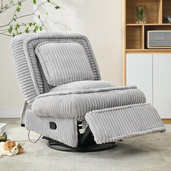 English Elm [new Arrived] Corduroy Swivel Recliner Chair with Glider Base for Small Living Spaces Gray W1628P264783