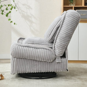 English Elm [new Arrived] Corduroy Swivel Recliner Chair with Glider Base for Small Living Spaces Gray W1628P264783