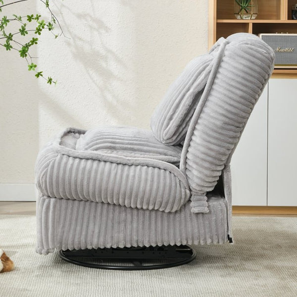 English Elm [new Arrived] Corduroy Swivel Recliner Chair with Glider Base for Small Living Spaces Gray W1628P264783