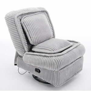 English Elm [new Arrived] Corduroy Swivel Recliner Chair with Glider Base for Small Living Spaces Gray W1628P264783