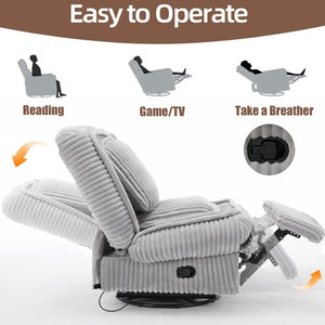 English Elm [new Arrived] Corduroy Swivel Recliner Chair with Glider Base for Small Living Spaces Gray W1628P264783