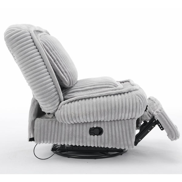English Elm [new Arrived] Corduroy Swivel Recliner Chair with Glider Base for Small Living Spaces Gray W1628P264783