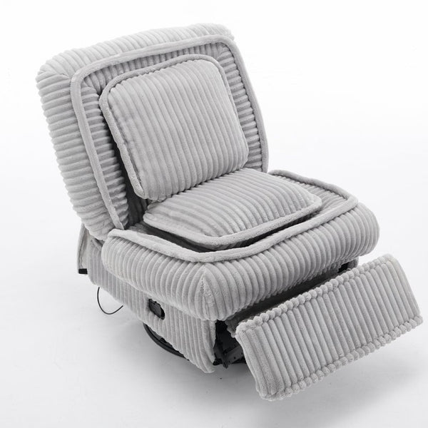 English Elm [new Arrived] Corduroy Swivel Recliner Chair with Glider Base for Small Living Spaces Gray W1628P264783
