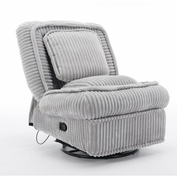 English Elm [new Arrived] Corduroy Swivel Recliner Chair with Glider Base for Small Living Spaces Gray W1628P264783