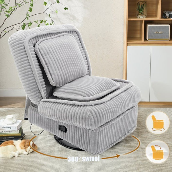 English Elm [new Arrived] Corduroy Swivel Recliner Chair with Glider Base for Small Living Spaces Gray W1628P264783