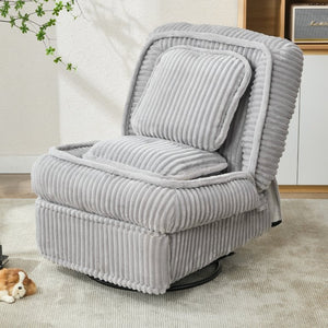 English Elm [new Arrived] Corduroy Swivel Recliner Chair with Glider Base for Small Living Spaces Gray W1628P264783